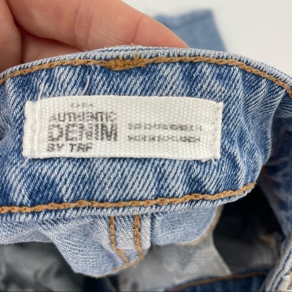 Zara Light Wash Denim Jean Mini Skirt Red Stripe - Picture 9 of 11